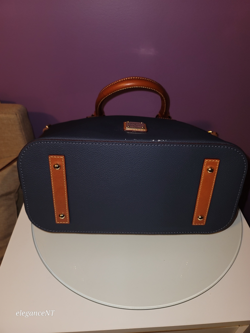 Dooney & Bourke Navy Kirby Domed Satchel Leather with Tan Trim - Picture 10 of 17